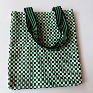 CLARE V. Carry All Green and Black Checkered Tote NWT